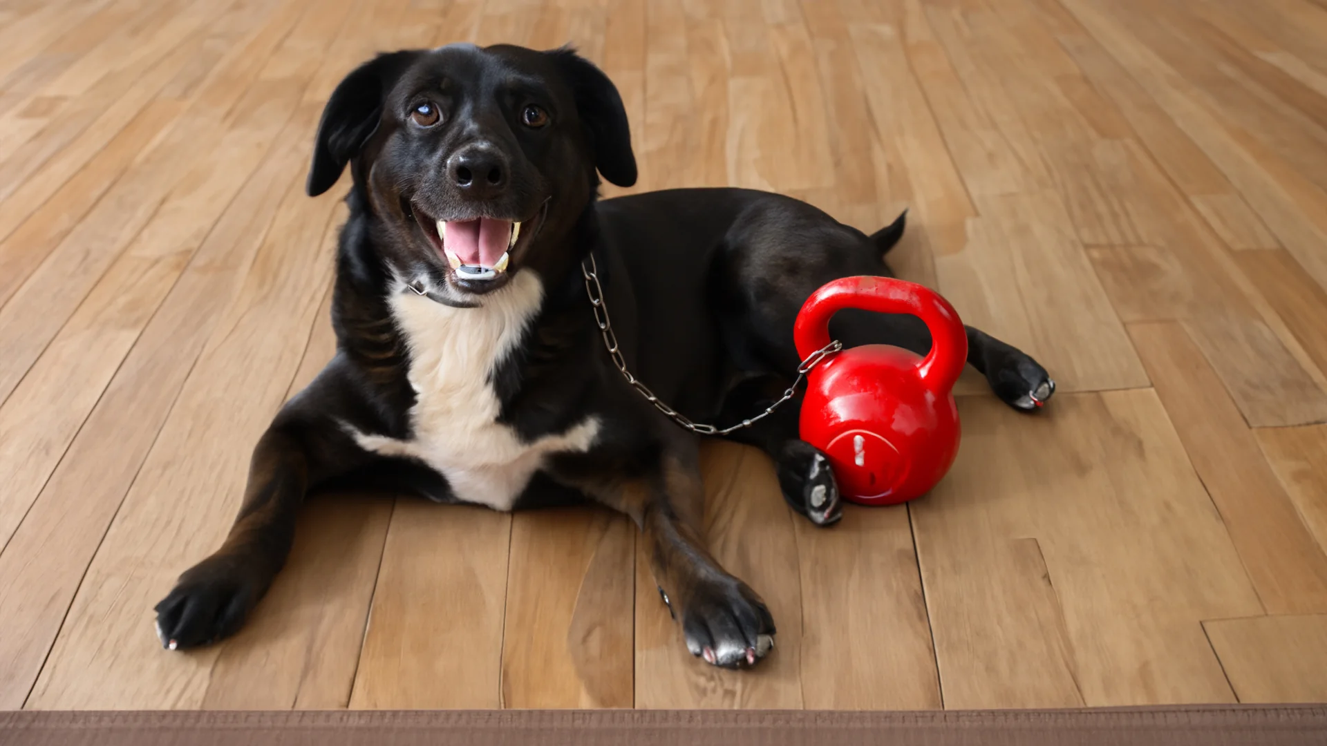 Dog with kettlebell